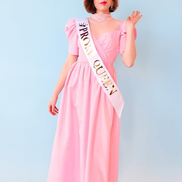 1970s Light Pink Puff-Sleeved Maxi Dress, sz. S
