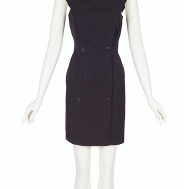 John Galliano 1987 Vintage Navy Wool Gabardine Double-Breasted Tuxedo Dress 