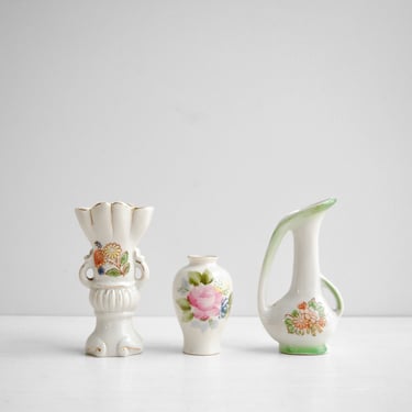 Vintage Set of Three Miniature Porcelain Hand Painted Vases 