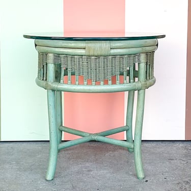 Seafoam Green Ficks Reed Rattan Side Table