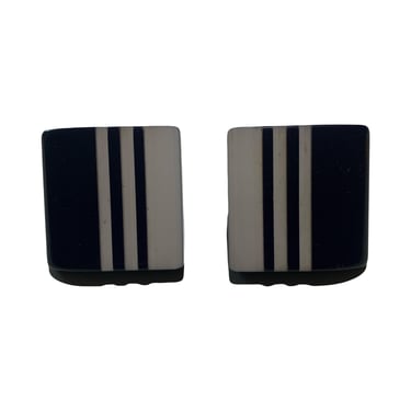 1980s Vintage Retro Oversized Navy White Stripe Resin Clip On Earrings 