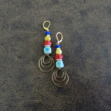 Colorful batik print bone earrings 