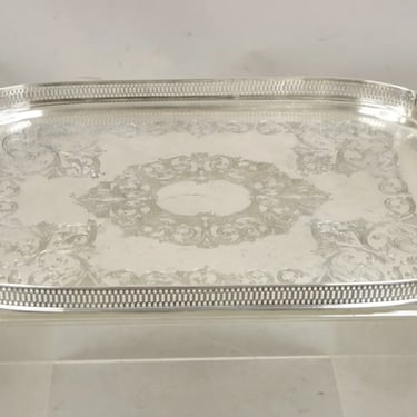 Vintage English Victorian LBS CO Superfine Silver Plated Tray with Gallery
