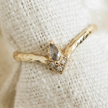 14k Rose Cut Diamond Marquise Peak Ring