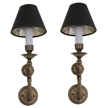 Pair of Waldorf Astoria Brass Sconces with Black Shades