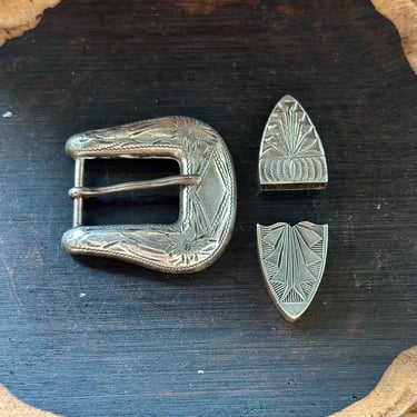 ANDERSON PARKETT Ranger Belt Buckle & Metal Tips Set | Sterling Silver | Navajo Native American Southwestern Jewelry | Belt Accessories 