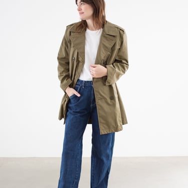 Vintage Olive Green Trench Jacket | Double Breast Minimal Rain | Made in Italy | S | 