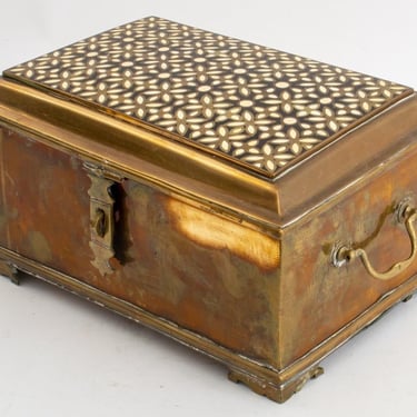 Indian Bone Inlaid Enameled Brass Casket