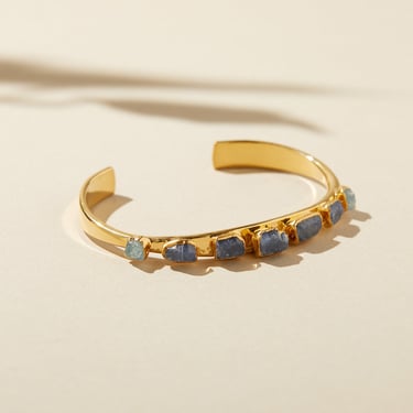 raw sapphire cuff bracelet, aquamarine birthstone bangle bracelet, september birthstone bracelet, march birthstone cuff, gift for her 
