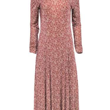 Rodebjer - Brown & Cream Print Long Sleeve Maxi Dress Sz M