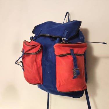 Vintage Backpack/ Old Backpack/ Vintage Rucksack/ Retro/ Canvas Rucksack/ Tourist Backpack/ Red and Blue Rucksack/ 70s 