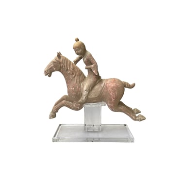 Chinese Vintage Terracotta Clay Man Riding Horse Figure Display Art ws3969E 