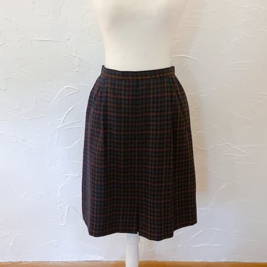 90s Dark Navy Blue Multicolored Houndstooth A-line Skirt | Small/28