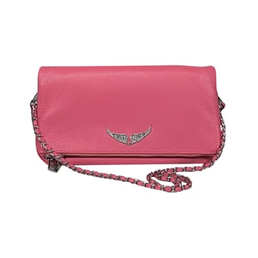 Zadig & Voltaire - Pink Grained Leather Double Chain Shoulder Bag