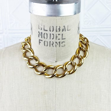 Vintage Gold Tone Chunky Curb Chain Link Choker Necklace 