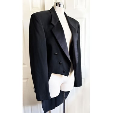 Vintage CHRISTIAN DIOR Black Tuxedo Jacket Tails, Size 38L, 1980s Le Connaisseur Mens 