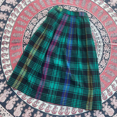 Vintage ‘80s Diane von Fustenberg plaid midi skirt | wool blend pleated skirt, S 