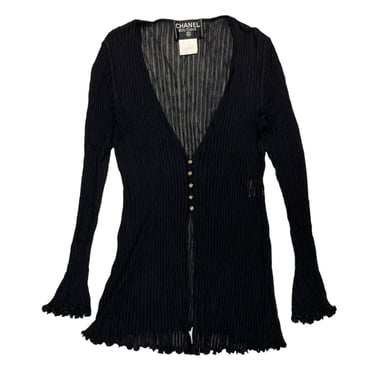 Chanel Black Ribbed Button Long Sleeve