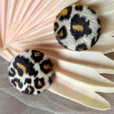 Faux Fur Earrings, Leopard Animal Print, Clip On Earrings, Vintage Jewelry, Pin Up, Rockabilly 