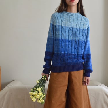 cableknit blue striped ombre pullover 70s sweater 