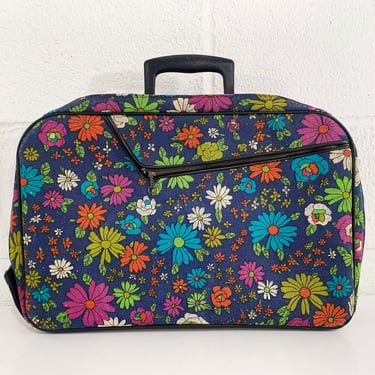 Vintage Mini Flower Power Suitcase Rainbow Floral Case Make Up Bag Makeup Overnight Bag Luggage Travel 1950s Japan 1960s Mod Kitsch Kawaii 