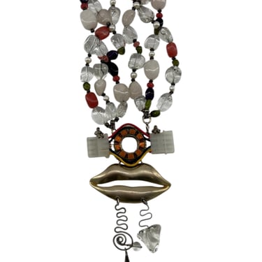 DL Ridge '93 Modernist Surreal Mixed-Media Lip Necklace