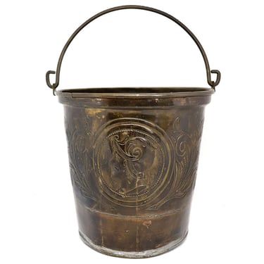 1890 Vintage French Renaissance Revival Patinated Brass Bucket 