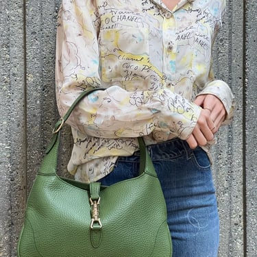 Vintage GUCCI Green Pebble Leather JACKIE 1961 Satchel Shoulder Hobo Handbag Bag Purse 