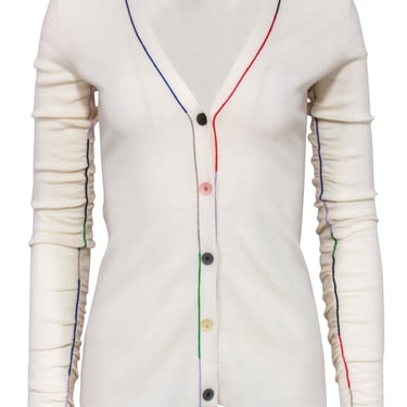 Theory - Ivory Wool Cardigan w/ Multi-Colored Buttons Sz S