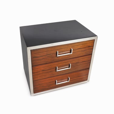 Rosewood Nightstands Pair Rosewood Chrome 3-Drawer after Milo Baughman Mid Century Modern 
