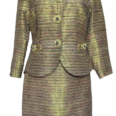Vintage Zandra Rhodes Skirt Suit, Gold Metallic Silk Blend, Size 10 US Women 