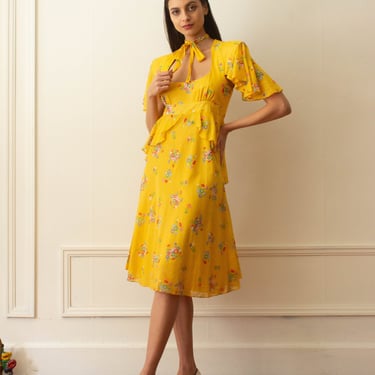 1970s Gina Fratini Yellow Voile Cotton Dress 