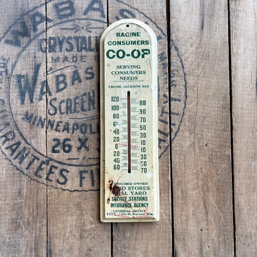 Vintage Racine Consumers Co-Op Racine, WI Wood Thermometer 