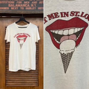 Vintage 1970’s Dated 1979 Funny Sexy Mouth Cartoon Ice Cream Store Cotton T-Shirt, 70’s Tee Shirt, Vintage Clothing 