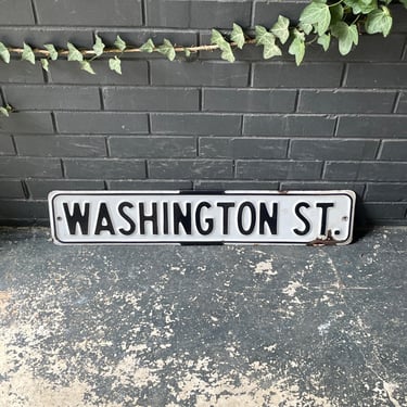 1950s Vintage Porcelain Street Road Sign WASHINGTON ST 