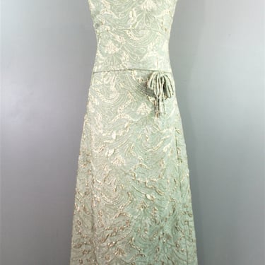 1960 - Mid Century Mod - Sage/Gold Damask - Fully Lined - by Rochelle - Estimated size 8/10 