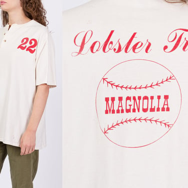 Vintage Lobster Trap Baseball Henley Shirt - Men's XL, Women's 2XL | 90s Distressed #22 Magnolia Athletic Jersey Tee 