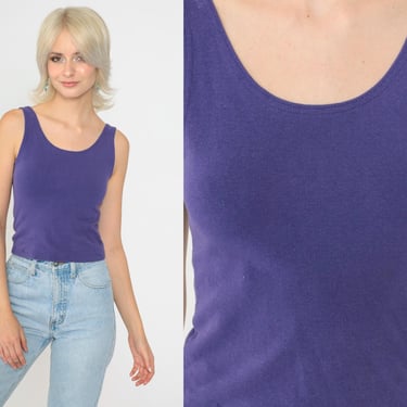 90s Purple Tank Top Plain Bodycon Crop Top Retro Scoop Neck Sleeveless Cropped Shirt Tight Fitted Vintage 1990s Low Back Small xs 