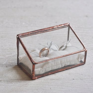 Stained Glass Ring Holder - Hinged - Glass Display Box - double ring - silver or copper - eco friendly - wedding 