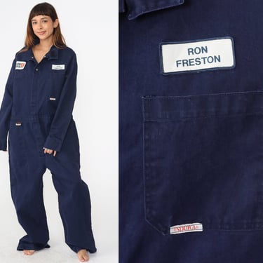 Rohm and Haas Uniform Coveralls Navy Blue Jumpsuit Boiler Suit Ron Freston Long sleeve Workwear Boilersuit Vintage Men's 46 Tall xl 