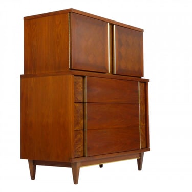 1950s Walnut, Burl, and Brass Chest of Drawers