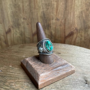 Mens Sterling Silver Stamped ring with Turquoise Stone