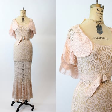 1930s three piece LACE petal CAPE dress small | new spring small 