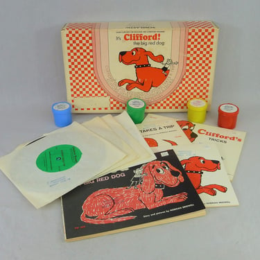1972 Clifford the Big Red Dog Filmstrip, Record, Book Boxed Set - Four Books w/ Sound Film & Vinyl Audio - 1970s Scholastic School Set 