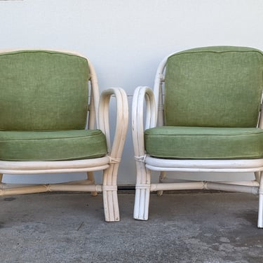 Vintage 1960's Rattan Lounge Chairs - Set of 2 