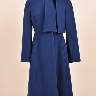 Slate Blue Wool Coat, By Pauline Trigere, S/M