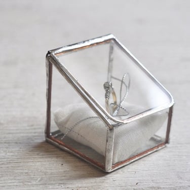 Stained Glass Ring Holder - Hinged - Glass Display Box - silver or copper - eco friendly - engagement 