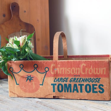 Vintage tomato basket / vintage picking gathering box crate / harvest box / produce advertising / garden decor / farmhouse decor 