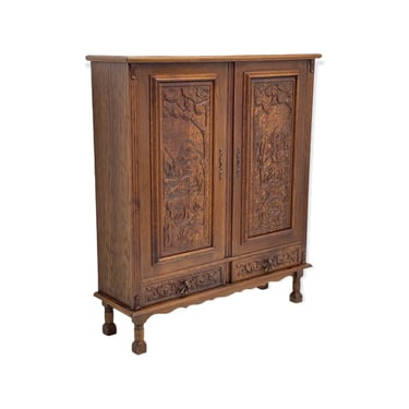 Free Shipping Within Continental US - Vintage cabinet from Germany with hand carved motifs, circa 1930s 