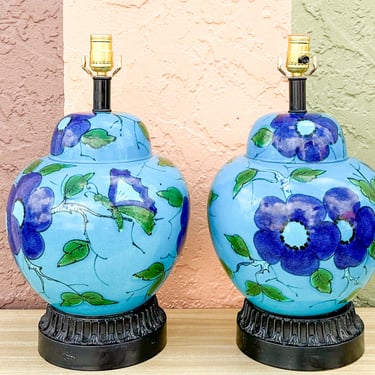 Pair of Flower Power Hand Painted Lamps